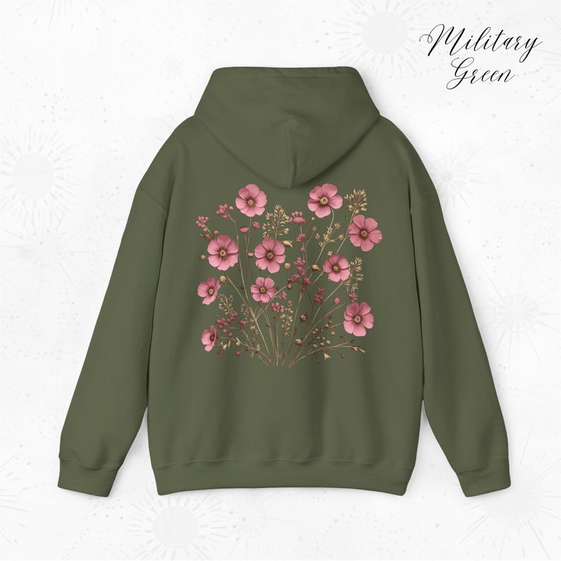 Soft Pink Wildflower Hoodie, Flower Hoodie, Floral Hoodie, Fairycore Cottage core Pullover Back Graphic Hoodie, Boho Clothes, Gifts for Her image 7