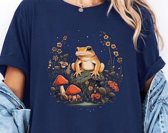 Mushroom Frog T Shirt, Cottagecore Cute Frog Shirt, Mushroom Shirt, Toad Shirt, Animal Shirt, Woodland Creatures Graphic Tee, Frog Gifts