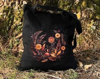 Fall Forest Tote Bag, Wildflower Tote Bag, Botanical Flower Tote, Floral Tote Bag, Boho Bag, Nature Tote Bag, Autumn Tote Bag, Gift for Her