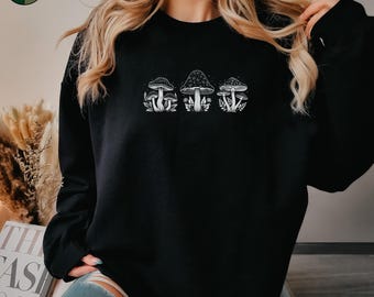 Sudadera de setas, jersey de setas bonito, camiseta de naturaleza, sudadera de plantas, jersey de bosque estilo cottagecore, ropa bohemia, sudadera de otoño