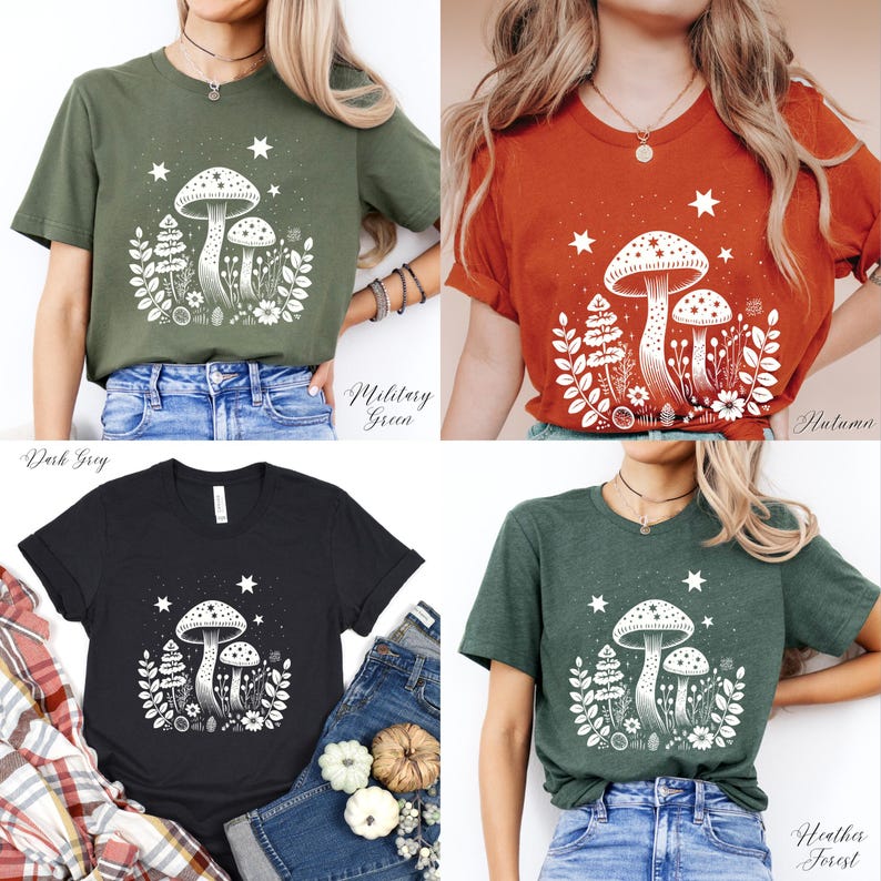Celestial Mushroom Tshirt, Cottagecore Woodland Shirt, Forest Shirt, Nature Shirt, Botanical Shirt, Boho Shirt, Plants Shirt, Mushroom Gifts image 9