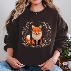 Bohemian Red Fox Sweatshirt, Cute Fox Sweater, Cottage core Fall Autumn Jumper, Woodland Forest Animal Shirt, Winter Boho Clothes, Fox Gifts image 6