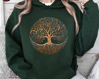 Hoodie met herfstboom des levens, boomhoodie, boho kleding, vintage esthetiek hoodie, herfst natuur bos hoodie, boshoodie, hippie kleding