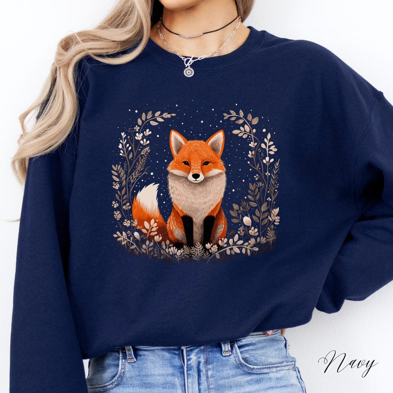 Bohemian Red Fox Sweatshirt, Cute Fox Sweater, Cottage core Fall Autumn Jumper, Woodland Forest Animal Shirt, Winter Boho Clothes, Fox Gifts image 4