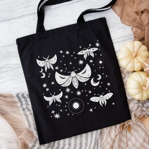 Luna Moth Tote Bag, Death Head Moth Bag, Moon Moth Aesthetic Tote Bag, Witch Tote Bag, Dark Academia Goblincore Canvas Tote, Witchy Gifts