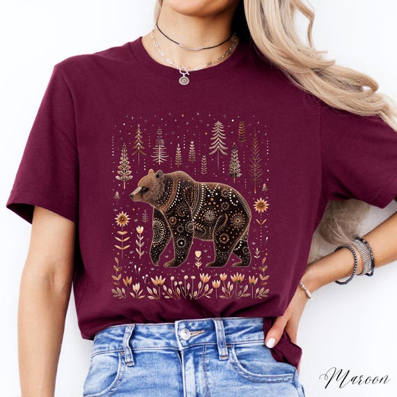 Scandinavian Bear Shirt, Bear T Shirt, Forest Animal Shirt, Bohemian Wildlife Tshirt, Vintage Graphic Tee, Hippie Clothes, Bear Lover Gifts