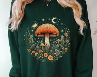 Sweatshirt Cottagecore Mystic Forest Mushroom, herfsttrui, boho hippiekleding, trui natuur Woodland herfst, shirt Goblincore paddenstoel