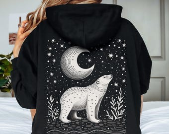 Snowy Polar Bear Christmas Hoodie, White Polar Bear Hoodie, Moon Bear Hoody, Arctic Animal Winter Hoodie, Scandinavian Christmas Sweatshirt