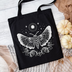 Whimsigoth Luna Moth Tote Bag, Mystic Moth Bag, Dark Academia Aesthetic Tote Bag, Mystical Tote Bag, Forest Witch Canvas Bag, Gothic Bag