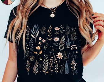 Vintage Wildflower Tshirt, Boho Flower T Shirt, Garden Wild Flower Tshirt, Cottagecore Floral T Shirt, Pressed Flower Shirt, Hippie Clothes