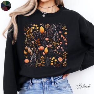Autumn Sweatshirt, Wild Flower Jumper, Boho Floral Sweatshirt, Cottagecore Fall Sweater, Woodland Forest Shirt, Vintage Bohemian Sweatshirt