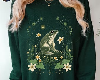 Vintage Frog Jumper, Boho Frog Sweatshirt, Cottagecore Animal Sweatshirt, Vintage Aesthetic Toad Clothes, Cute Nature Shirt, Fall Frog Shirt