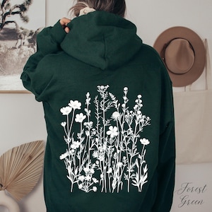 Shabby Chic Floral Hoodie, Cottagecore Wild Flower Hoodie, Hippie Nature Graphic Hoodie, Vintage Pressed Flowers Sweatshirt, Boho Clothes