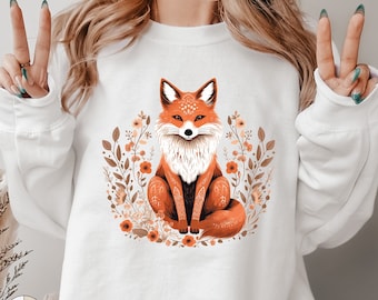 Cottagecore Red Fox Sweatshirt, Cute Fox Sweater, Boho Fox Jumper, Forest Animal Shirt, Bohemian Folklore Clothes, Fall Sweatshirt, Fox Gift