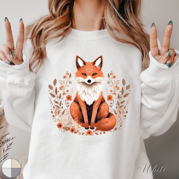 Cottagecore Red Fox Boho Sweatshirt, Cute Fox Fairycore Jumper, Animal Lover Sweater, Woodland Creatures, Cottagecore Clothes