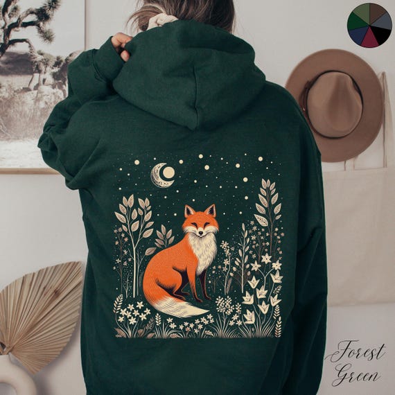 Fox and Moon Back Graphic Hoodie Boho Red Fox Hoodie Forest Animal Clothes Woodland Creatures Hoodie Cottagecore Hoodie Fox Lover Gifts Etsy