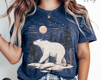 Cottagecore Polar Bear Tshirt, White Polar Bear T Shirt, Animal Graphic Tee, Winter T-Shirt, Nature Tshirt, Boho Bear Tee, Polar Bear Gifts