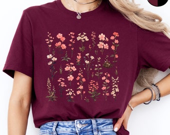 Pink Wildflower Shirt, Fairycore Wild Flower T Shirt, Cottagecore Garden Flower Shirt, Cute Floral Shirt, Nature Boho Shirt, Gift For Her