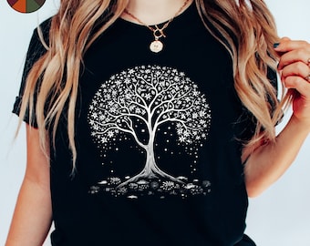White Tree of Life T Shirt, Celestial Tree Shirt, Tree and Stars Tee, Boho Shirt, Cottagecore Shirt, Mystical Spiritual Shirt, Nature Shirt