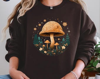 Flower Mushroom Sweatshirt, Cottagecore Clothes, Boho Fall Sweatshirt, Botanical Nature Autumn Jumper