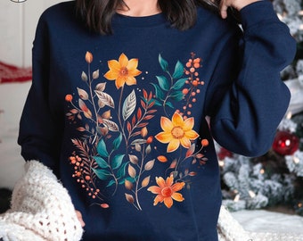Cottagecore Autumn Flower Sweatshirt, Floral Sweatshirt, Wildflower Shirt, Fall Sweater, Autumn Sweatshirt, Boho Clothes, Hippie Clothes