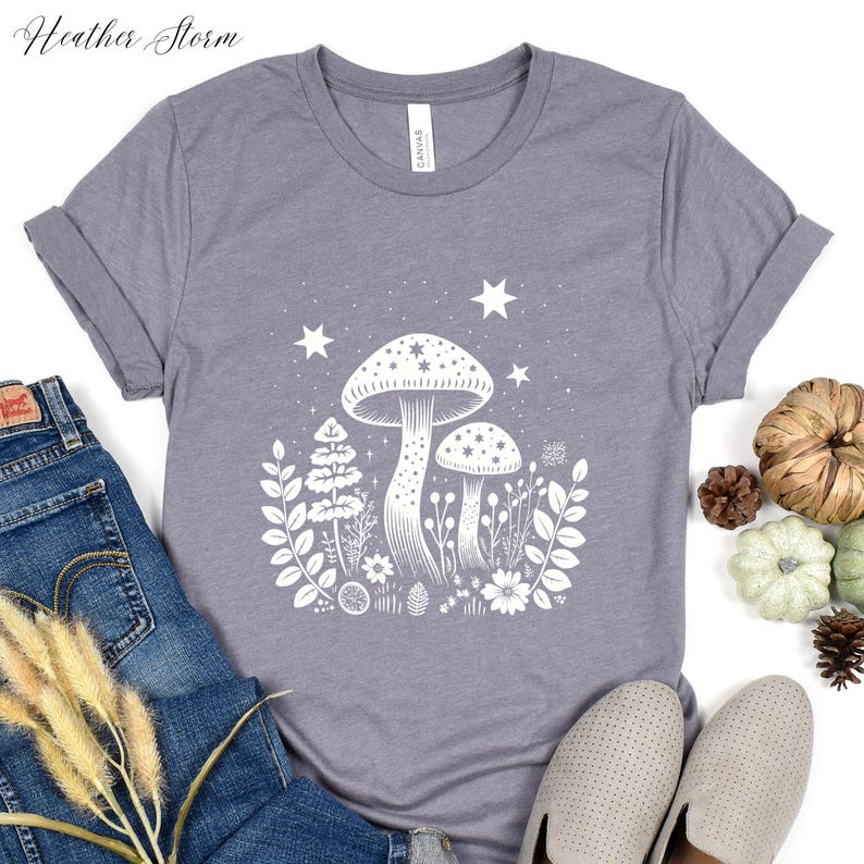 Celestial Mushroom Tshirt, Cottagecore Woodland Shirt, Forest Shirt, Nature Shirt, Botanical Shirt, Boho Shirt, Plants Shirt, Mushroom Gifts image 11