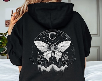 Mystical Moth Hoodie, Forest Witch Aesthetic Hoodie, Whimsigoth Moon Moth Hoody, Alt Hoodie, Goblincore Hoodie, Gothic Clothes, Witchy Gifts