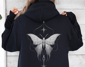 Witchy Gothic Moth Hoodie, Gothic Hoodie, Mystic Moth Graphic Witch Sweatshirt, Butterfly Hoodie, Dark Academia Gothic Clothes, Witchy Gifts