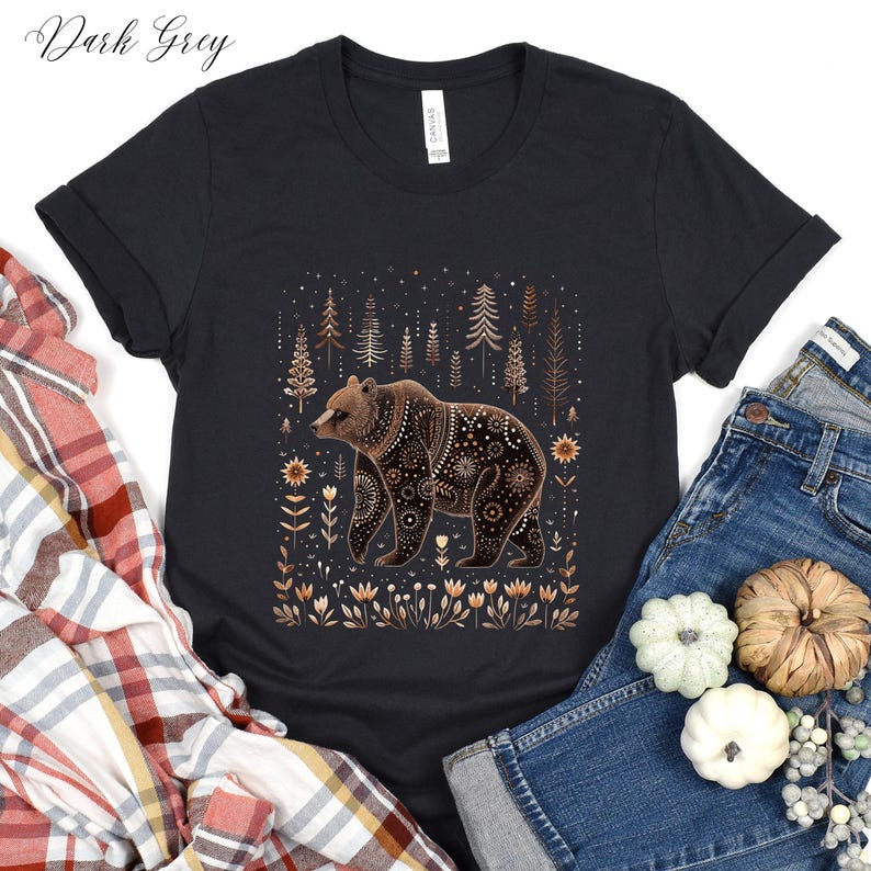 Scandinavian Bear Shirt, Bear T Shirt, Forest Animal Shirt, Bohemian Wildlife Tshirt, Vintage Graphic Tee, Hippie Clothes, Bear Lover Gifts image 9