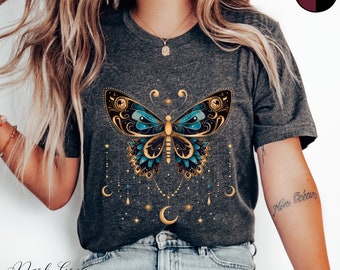 Butterfly Moons and Stars Graphic Tee, Celestial Butterfly Shirt, Mystical Butterfly Tshirt, Vintage T Shirt, Boho Shirt, Hippie Clothes