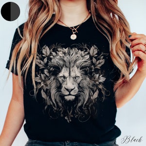 Botanical Grunge Lion Tshirt, Gothic Lion Shirt, Lion T Shirt, Big Cat Tee, Animal Shirt, Wildlife Tshirt, Lion Clothes, Lion Gifts