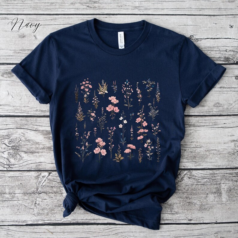 Delicate Wildflower Shirt, Garden Plants Shirt, Botanical Floral Shirt, Boho Flower Shirt, Pink Wild Flower Tshirt, Cottagecore T Shirt image 7