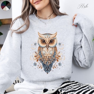 Sweatshirt Motif Hibou Tenant La Lune - Illustration Fantaisie, Ciel Nocturne - Coupe Classique, Col Tissé