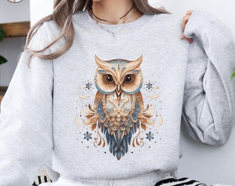 Vintage Boho Owl Sweatshirt, Cute Bird Jumper, Forest Woodland Animal Sweatshirt, Folklore Aesthetic Sweater, Hippie Clothes, Owl Gifts