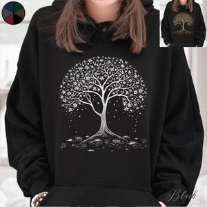 White or Gold Tree of Life Hoodie, Celtic Tree Hoodie, Spiritual Hoodie, Nature Forest Woodland Boho Clothes, Cottage core Hippie Clothes