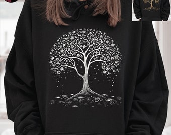 Sweat à capuche blanc ou doré arbre de vie, sweat à capuche arbre celtique, sweat à capuche spirituel, vêtements bohème forêt nature, vêtements hippie noyau de chalet