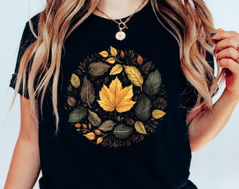 Autumn Leaves Graphic Tee, Fallen Leaf Shirt, Autumn Fall Shirt, Boho Clothes, Botanical Nature Shirt, Cottage core Woodland Forest Shirt