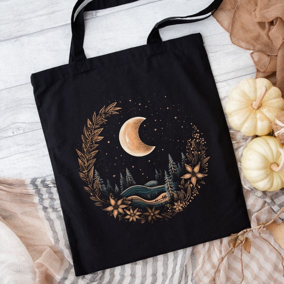 Crescent Moon Tote Bag, Mystic Moon Bag, Celestial Tote Bag