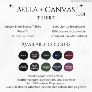 Pu&ograve; includere: T-shirt Bella + Canvas in vari colori, tra cui nero, grigio scuro, verde bosco, blu navy e marrone. La maglietta &egrave; realizzata in 100% cotone ed &egrave; disponibile in colori solidi e melange. Il testo "Bella + Canvas T-shirt 3001" &egrave; visualizzato nella parte superiore dell'immagine.