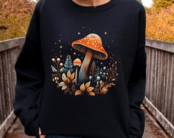 Dark Cottagecore Magic Mushroom Sweatshirt, Dark Forest Witch Sweatshirt, Autumn Jumper, Mystic Sweatshirt, Woodland Sweater, Witchy Gifts