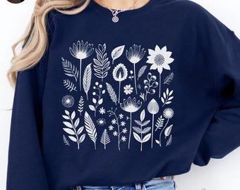 Sudadera con flores silvestres, jersey floral, sudadera con flores, ropa bohemia, camiseta con plantas naturales, ropa de mujer, suéter de otoño, regalo para ella