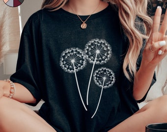 Boho Dandelion Shirt, Wild Flower Shirt, Flower Graphic Tee, Garden Wildflower Shirt, Botanical Cottagecore Tshirt, Boho Floral Shirt