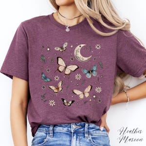 Boho Butterfly Shirt, Moon Butterfly Tshirt, Vintage Graphic Tee, Butterfly T Shirt, Boho Shirt, Bohemian Hippie Clothes, Butterfly Gifts image 2
