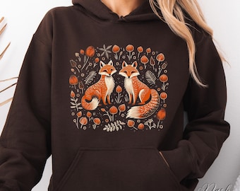 Forest Fox Hoodie, Red Fox Hoodie, Fall Foxes Cottagecore Hoodie, Fall Sweatshirt, Animal Hoody, Autumn Hoodie, Boho Clothes, Fox Gifts