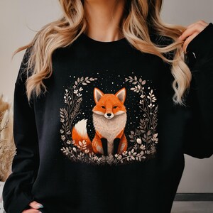 Bohemian Red Fox Sweatshirt, Cute Fox Sweater, Cottage core Fall Autumn Jumper, Woodland Forest Animal Shirt, Winter Boho Clothes, Fox Gifts image 1