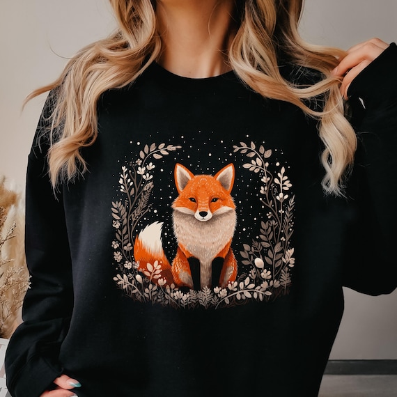 Bohemian Red Fox Sweatshirt, Cute Fox Sweater, Cottage core Fall Autumn Jumper, Woodland Forest Animal Shirt, Winter Boho Clothes, Fox Gifts