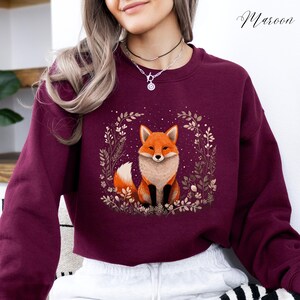 Bohemian Red Fox Sweatshirt, Cute Fox Sweater, Cottage core Fall Autumn Jumper, Woodland Forest Animal Shirt, Winter Boho Clothes, Fox Gifts image 2