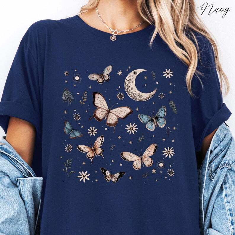 Boho Butterfly Shirt, Moon Butterfly Tshirt, Vintage Graphic Tee, Butterfly T Shirt, Boho Shirt, Bohemian Hippie Clothes, Butterfly Gifts image 7