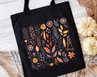 Mystic Wildflower Tote Bag, Floral Tote Bag, Flower Tote Bag, Cottage core Nature Tote Bag, Fairycore Fall Bag, Autumn Bag, Gift for Women