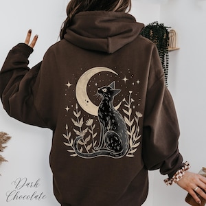 Mystical Cat Hoodie, Black Cat Hoodie, Cat Moon Hoodie, Cottage core Hoodie, Mystical Boho Hoody, Vintage Aesthetic Hoodie, Cat Lover Gift